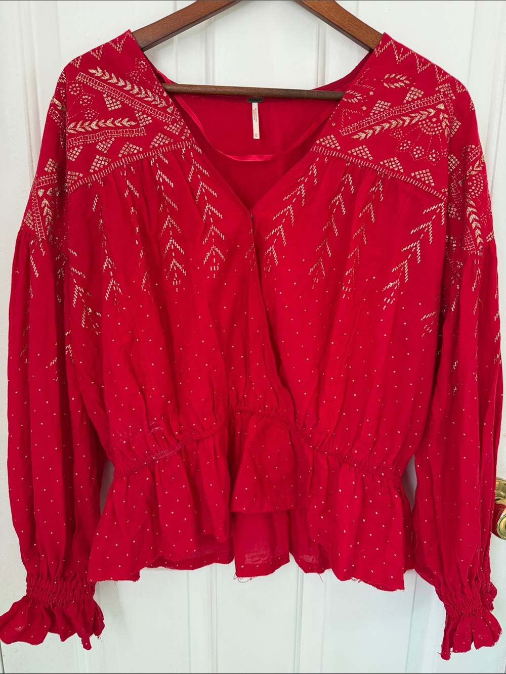 Free People Beautiful Red Holiday Blouse